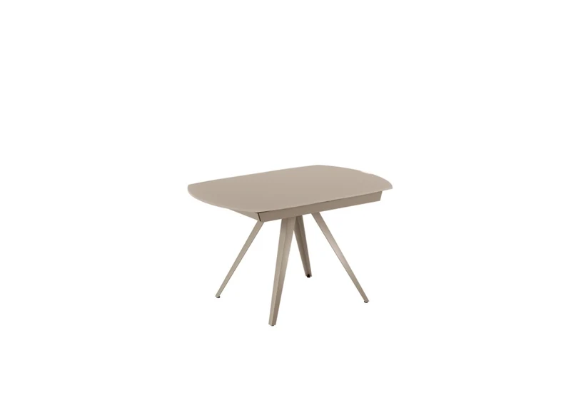 Tavolo Allungabile Kyoto 120, Design Moderno con Top in Vetro Tortora e Struttura in Metallo Tortora Opaco 120-180x90 cm - OM