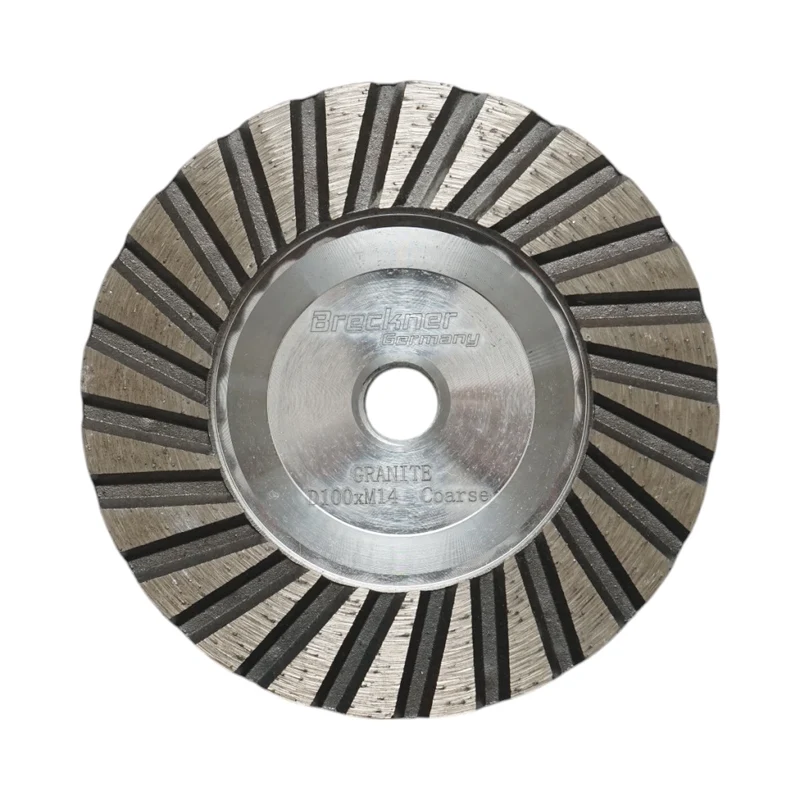 Disco diamantato a tazza segmentata turbo da 100 mm, filettatura M14, alluminio grezzo per la levigatura del granito Breckner Germany