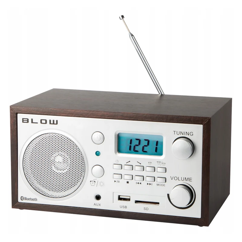 Radio portatile analogica Blow, funzione Bluetooth, connettori USB, AUX e SD, ricezione stazioni radio AM/FM, display LCD, orologio e sveglia, 77-531#