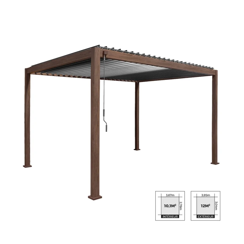 Pergola bioclimatica 3x4m in alluminio, lamelle orientabili, marrone