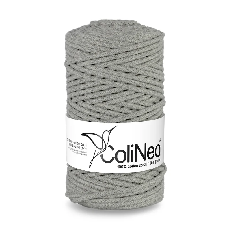 ColiNea, cordino in cotone con anima in cotone, intrecciato, 3 mm 100 m, grigio