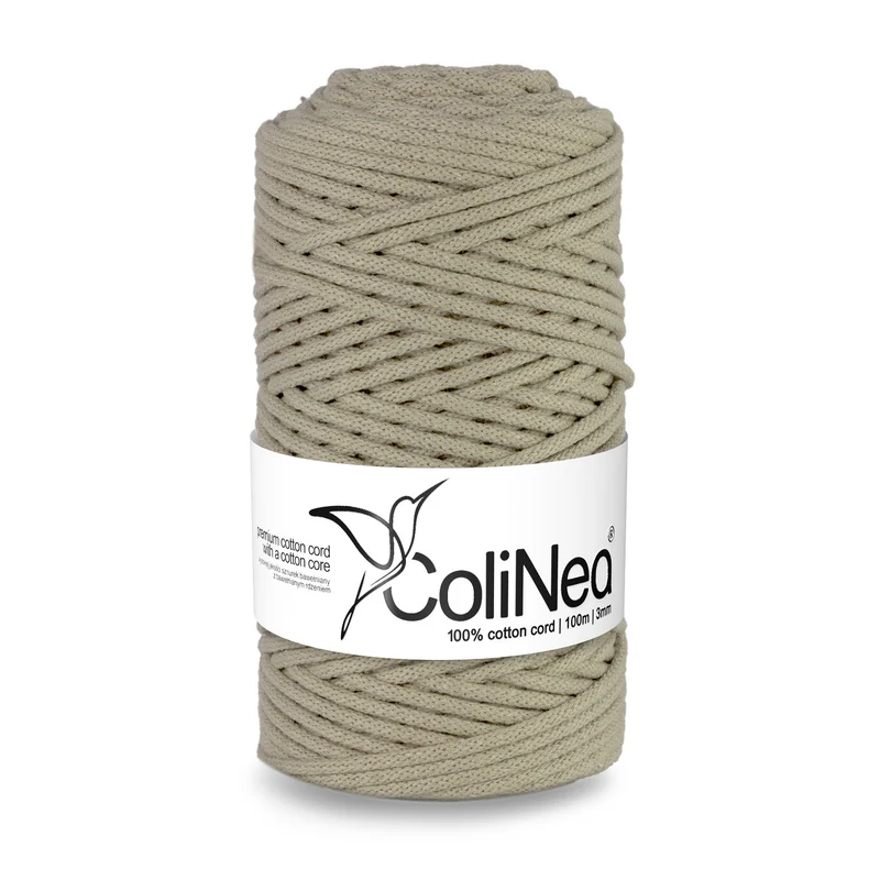 ColiNea, cordoncino in cotone con nucleo in cotone, intrecciato, 3 mm, 100 m, beige chiaro
