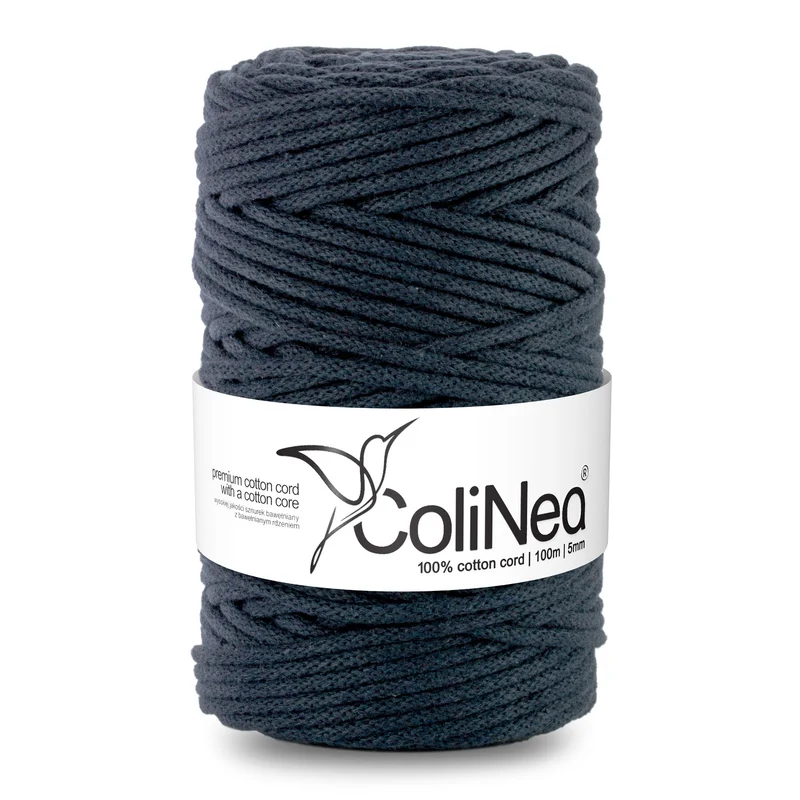 ColiNea, cordoncino in cotone con anima in cotone, intrecciato, 5 mm, 100 m, inchiostro