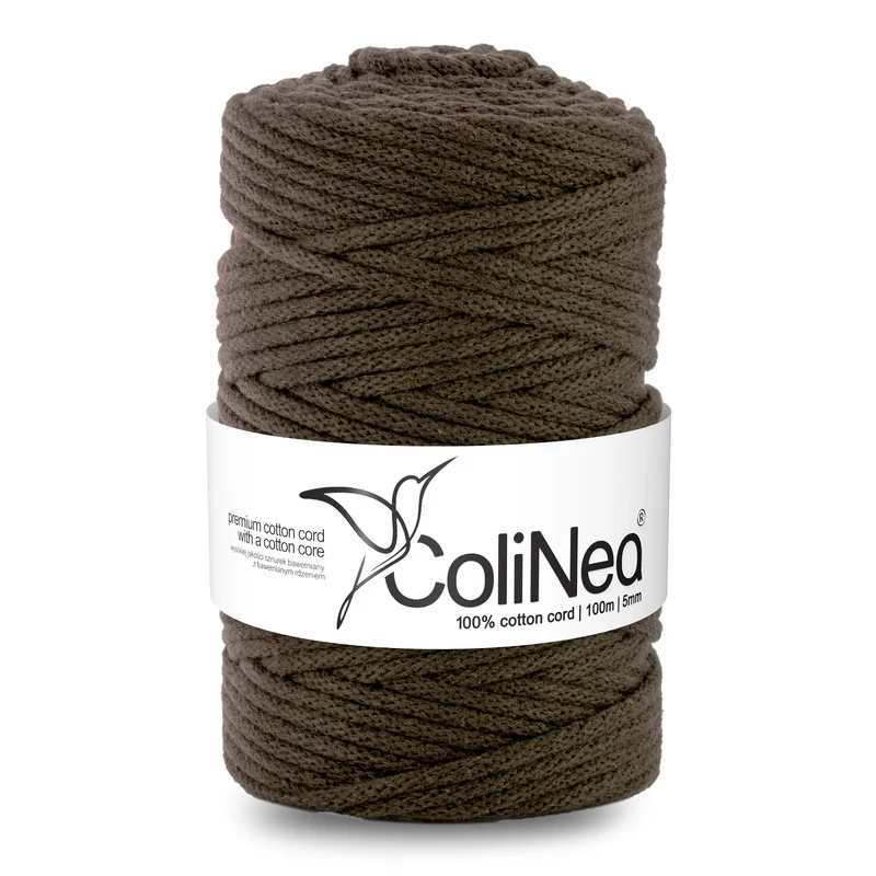 ColiNea, cordoncino in cotone con anima in cotone, intrecciato, 5mm, 100m, marrone scuro