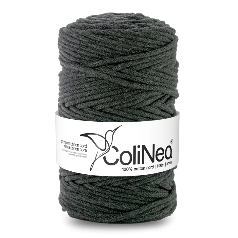 ColiNea, cordoncino in cotone con anima in cotone, intrecciato, 5mm, 100m, antracite