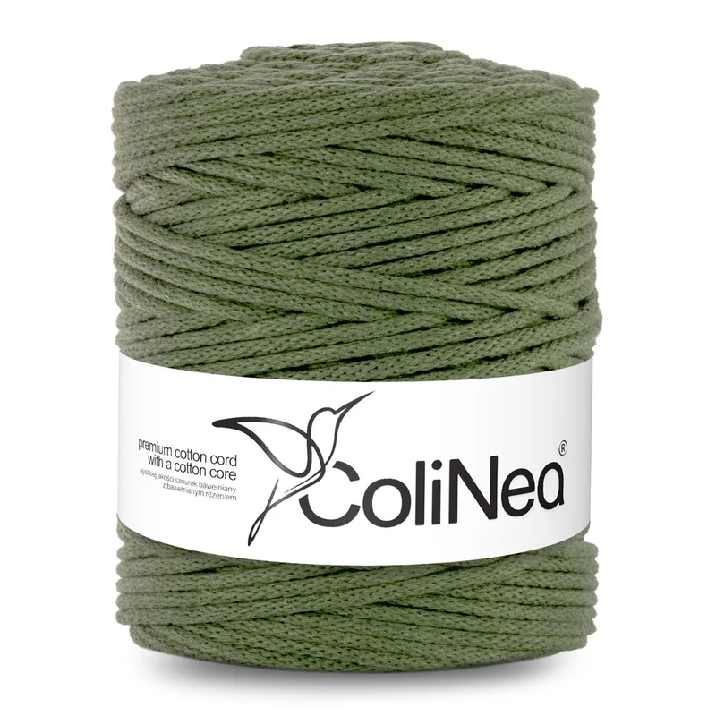 ColiNea, cordino in cotone con anima in cotone, intrecciato, 5mm, 200m, khaki