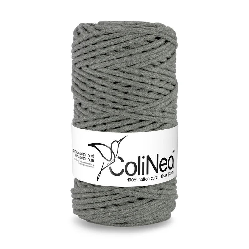 ColiNea, cordino in cotone con anima in cotone, intrecciato, 3 mm, 100 m, grigio scuro