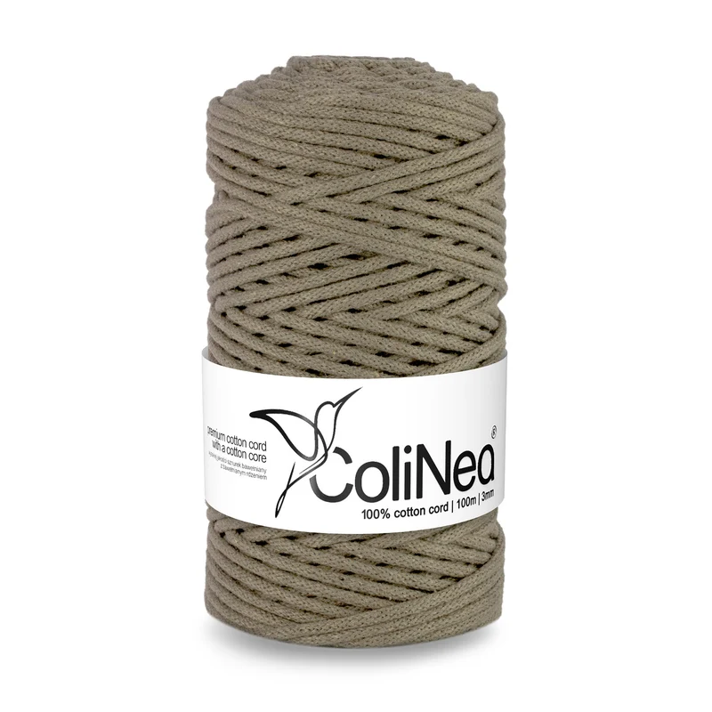 ColiNea, cordoncino in cotone con anima in cotone, intrecciato, 3 mm, 100 m, beige scuro