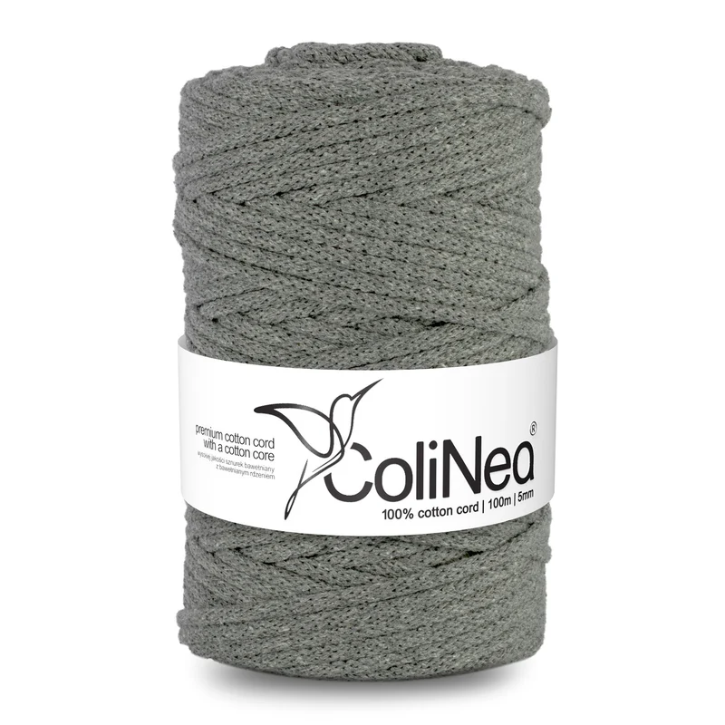 ColiNea, cordoncino in cotone con anima in cotone, intrecciato, 5mm, 100m, grigio scuro
