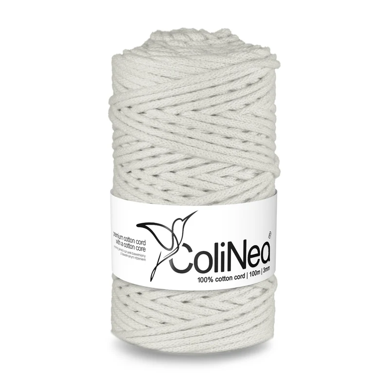 ColiNea, cordoncino in cotone con anima in cotone, intrecciato, 3 mm, 100 m, bianco