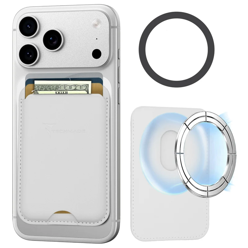Slim Wallet compatibile MagSafe - Fino a 3 carte, con Anello adattatore (Pattern Classic & Jeans)