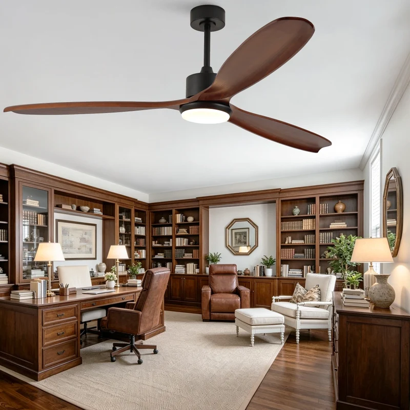 Ventilatore da soffitto 70 pollici a 3 pale in legno massello, LED CCT noce e nero