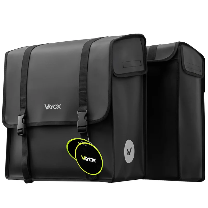 Borsa da bicicletta doppia in PVC per portapacchi con maniglia, nera, 40 L, VA0446, Vayox