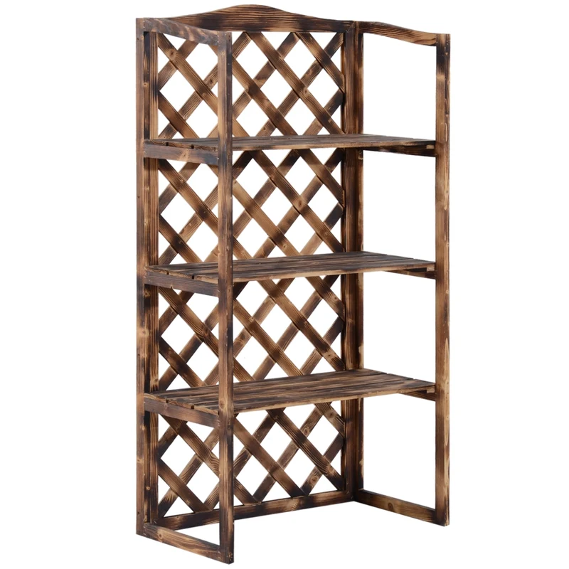 Easycomfort Scaffale Porta Piante da Esterno a 3 Ripiani in Legno di Abete, Portavasi da Interno ed Esterno, Fioriera da Balcone, 80x40x148cm
