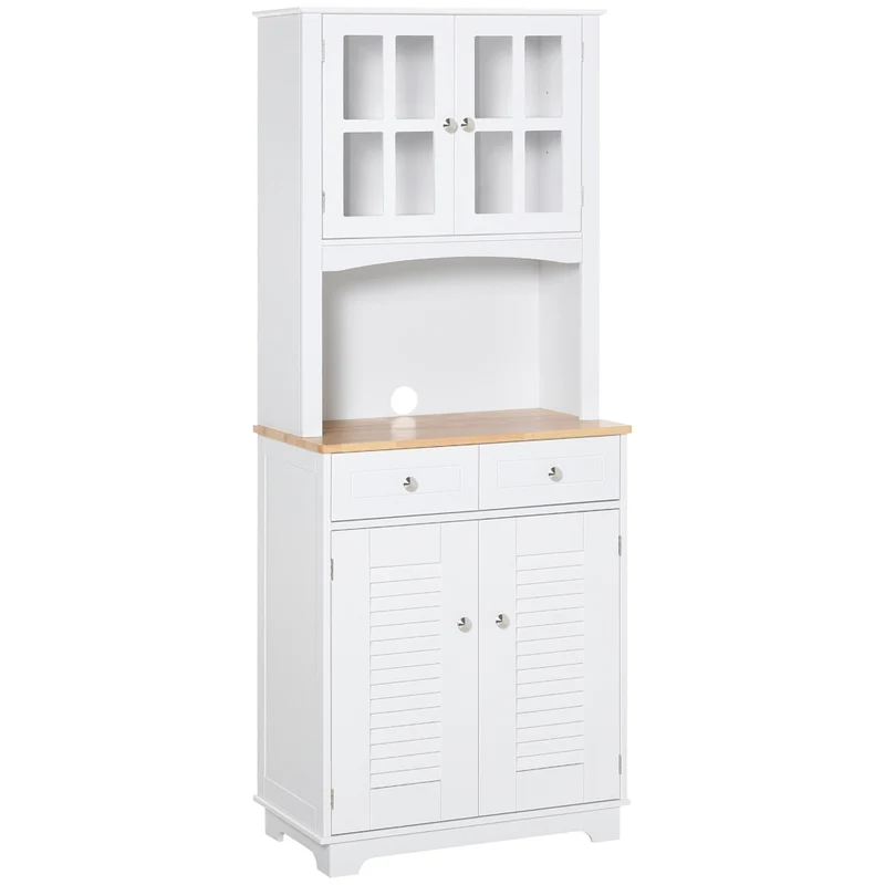 Easycomfort Credenza Alta per Cucina, Mobile Buffet in Legno Bianco, Armadio Dispensa in Stile Classico, Bianco, 68x39.5x170cm