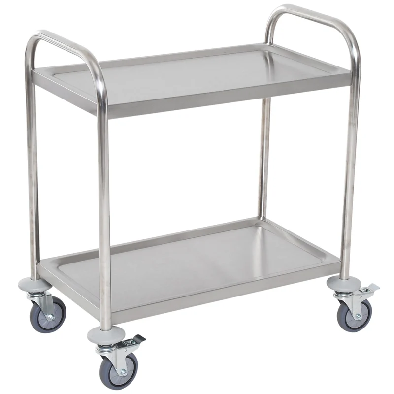Easycomfort Carrello Cucina 2 Ripiani, Carrello con Ruote Portatutto, Carrello Portavivande in Acciaio Inox, 71x41x81cm, Argento