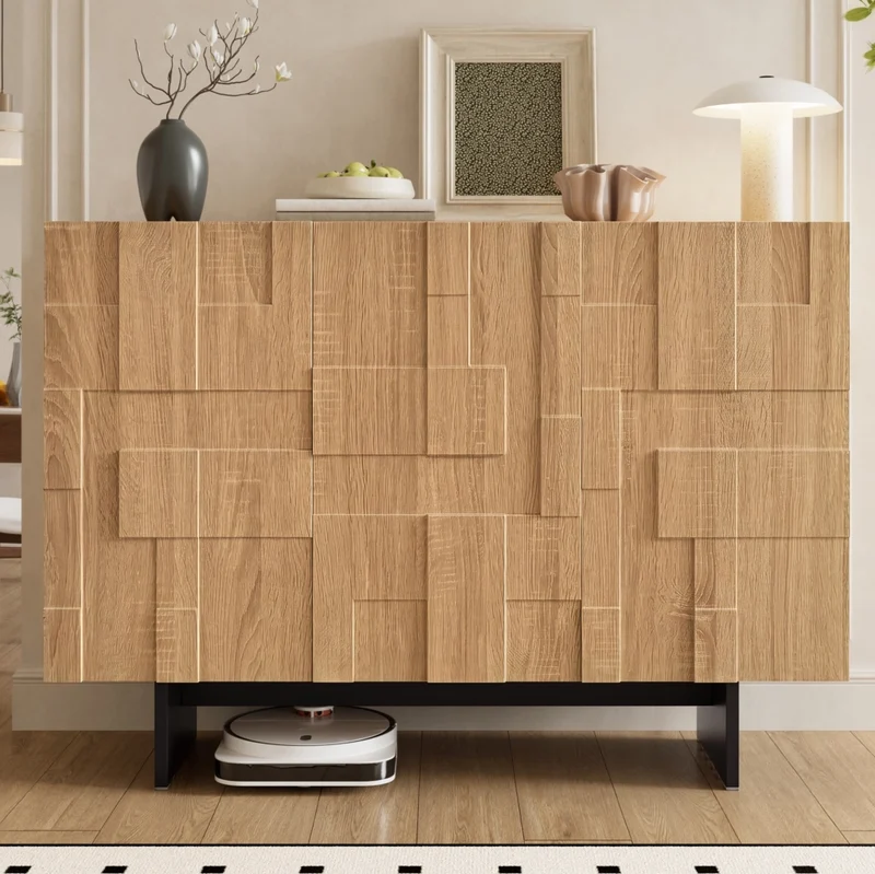 Madia con 3 ante e ripiani regolabili; effetto legno naturale e nero; 105 x 33;5 x 76 cm