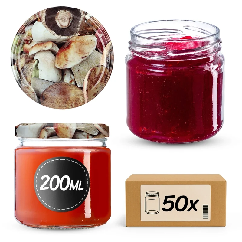 Barattoli per conserve KADAX Lerma 200ml 50 pezzi 66mm + coperchi "Funghi"