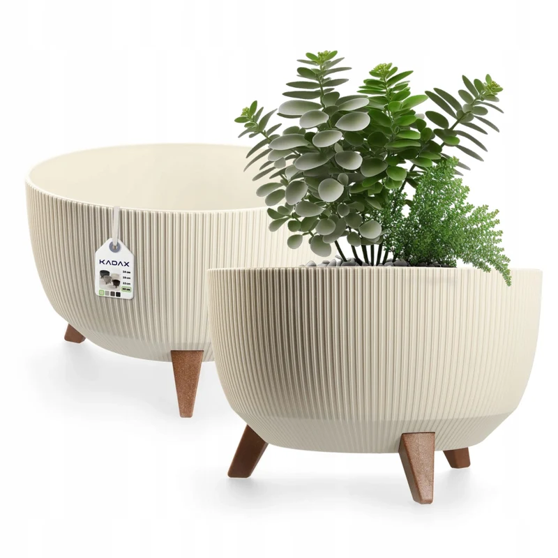 Vaso da fiori KADAX, fioriera, coperchio, gambe, supporto per fiori, inserto, ciotola rotonda, crema, 40 cm