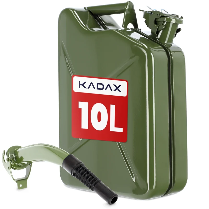 Tanica di carburante KADAX da 10 litri, contenitore per acqua e olio, tanica in metallo con imbuto.