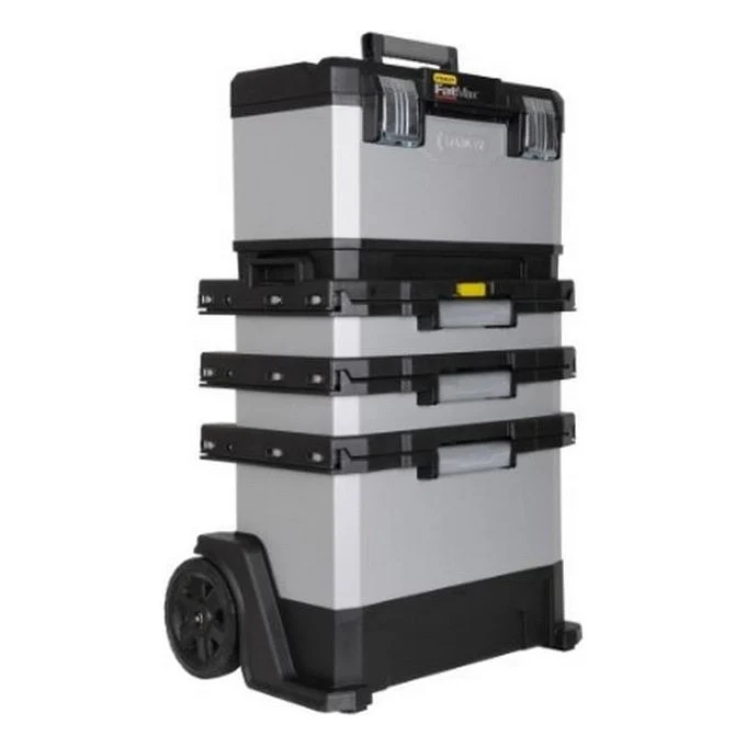 Stanley 1-95-622 FatMax Carrello Portautensili 3 in 1 Metallo 4 Cassetti Ruote 175 mm Maniglione Telescopico colore Grigio